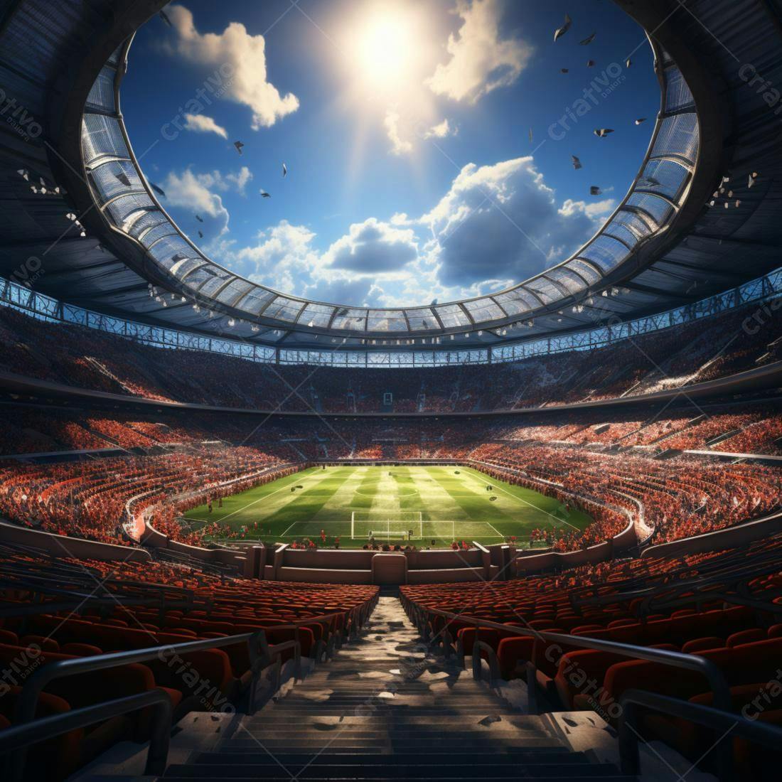 Estádio lotado em dia ensolarado