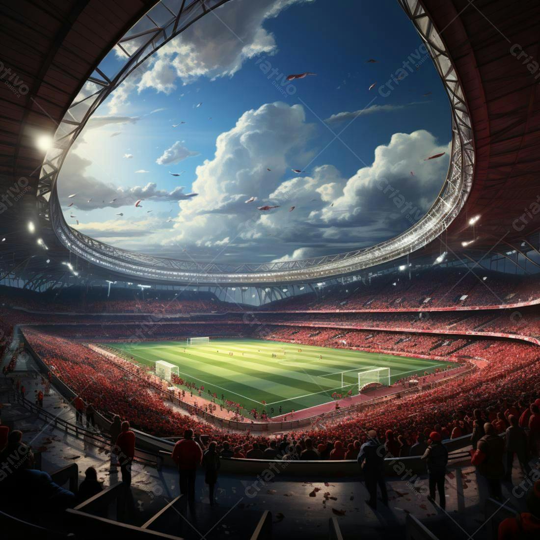 Estádio lotado em dia ensolarado