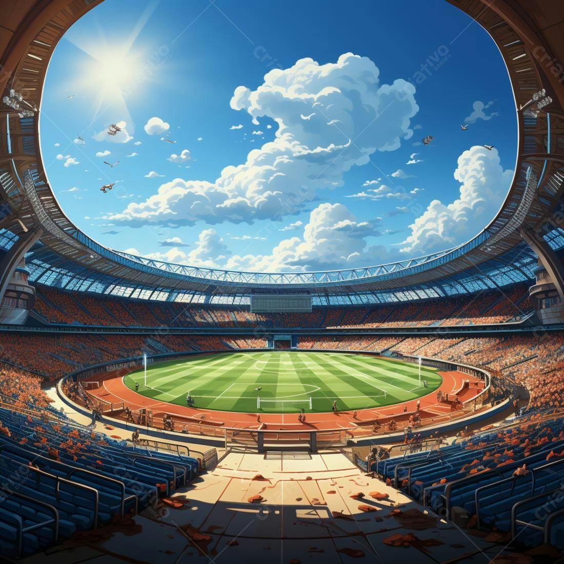 Estádio lotado dia ensolarado