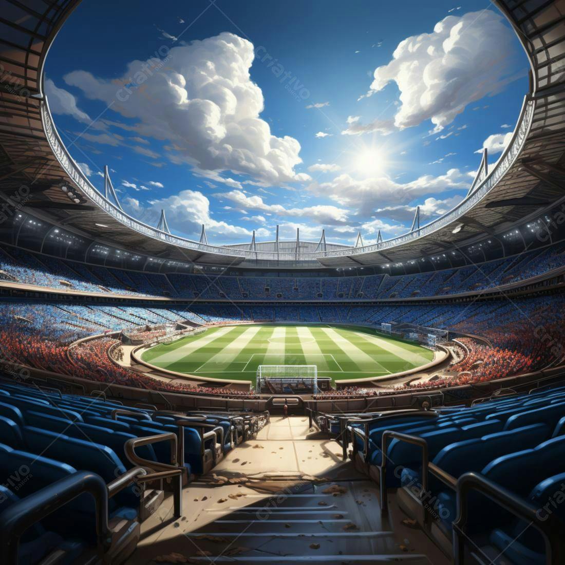 Estádio de Futebol lotado dia ensolarado