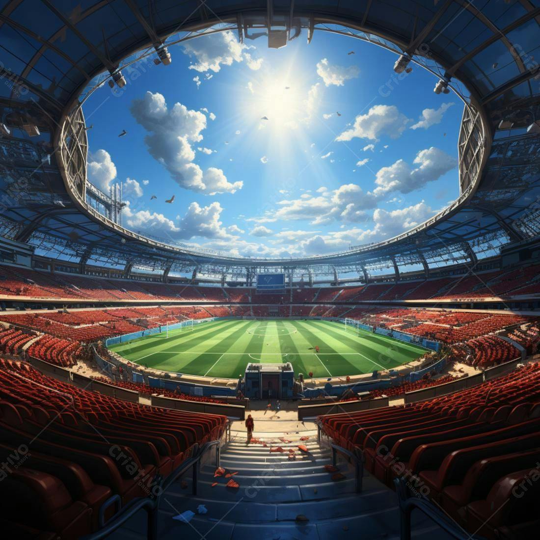 Estádio Vazio sob Céu Azul Dia Ensolarado
