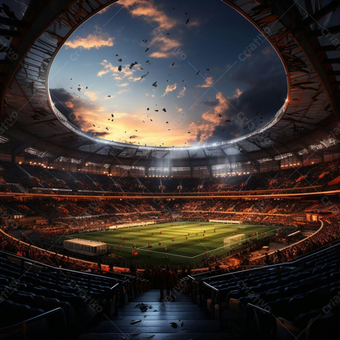 Estádio de futebol ao pôr do sol
