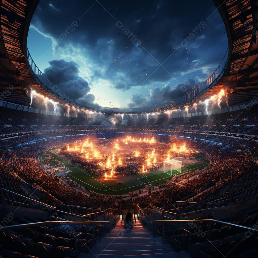 Estádio em chamas multidão assistindo