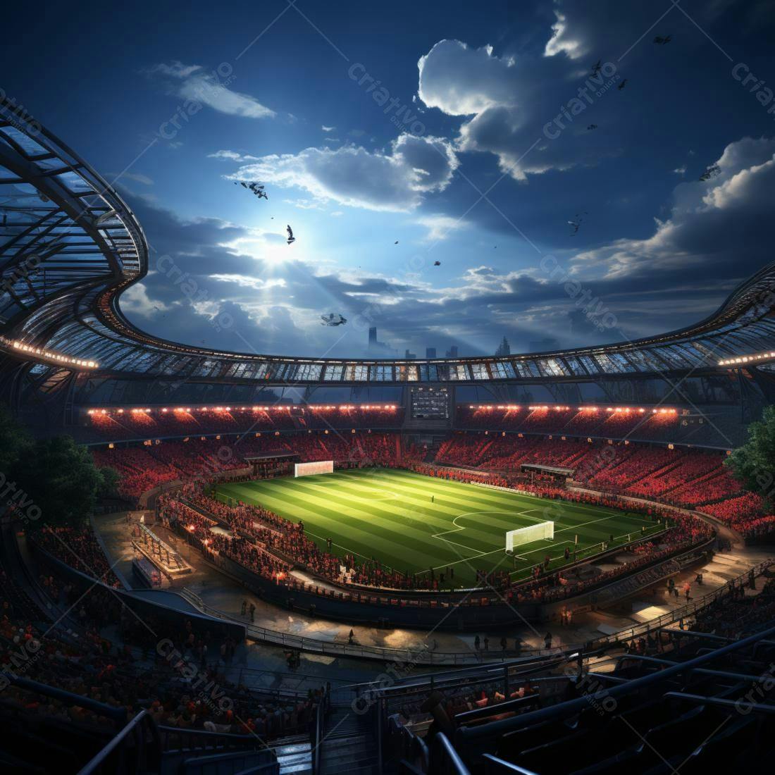 Estádio de futebol noturno lotado