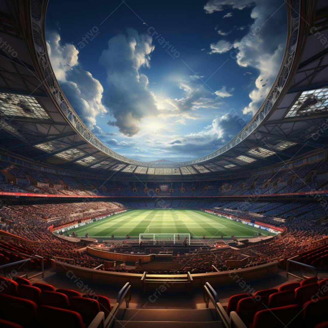 Estádio lotado jogo futebol céu azul