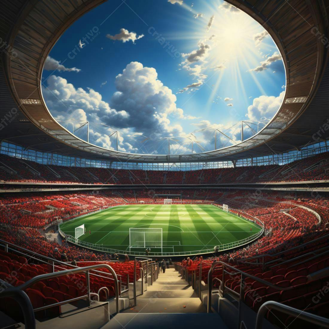 Estádio lotado dia ensolarado