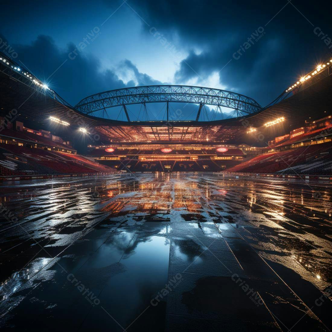 Estádio Vazio Chuvoso Noturno