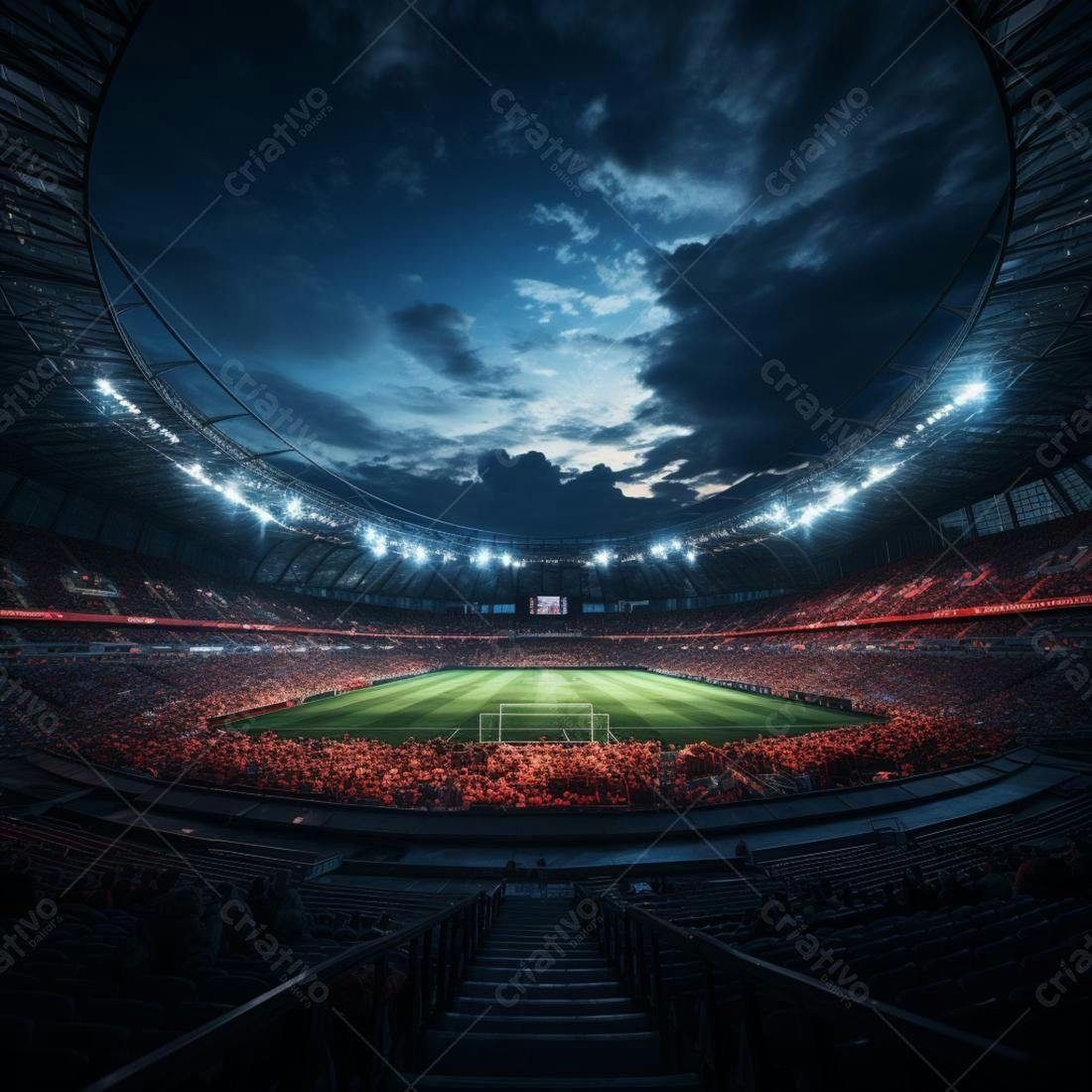 Estádio de futebol noturno lotado