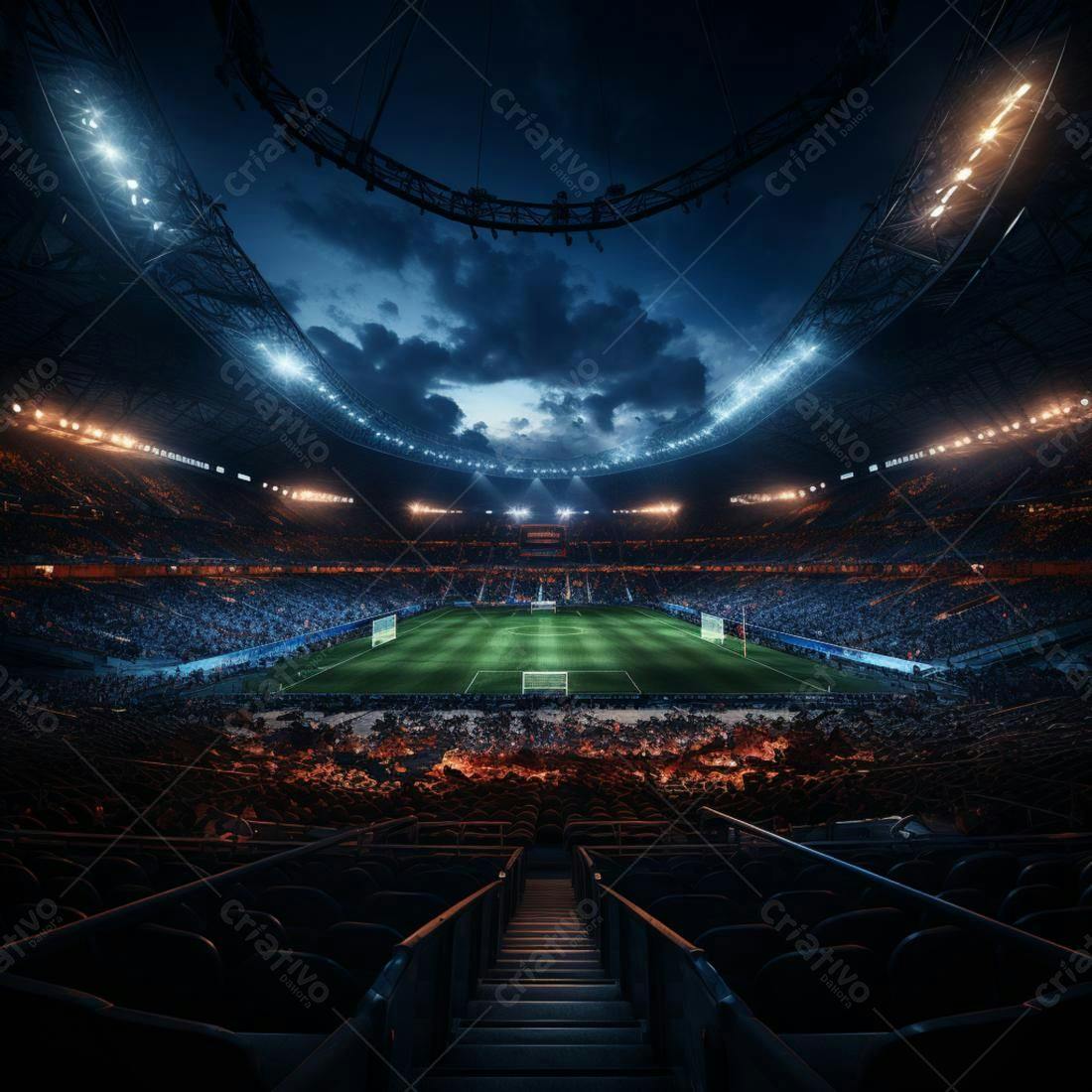 Estádio de futebol noturno lotado