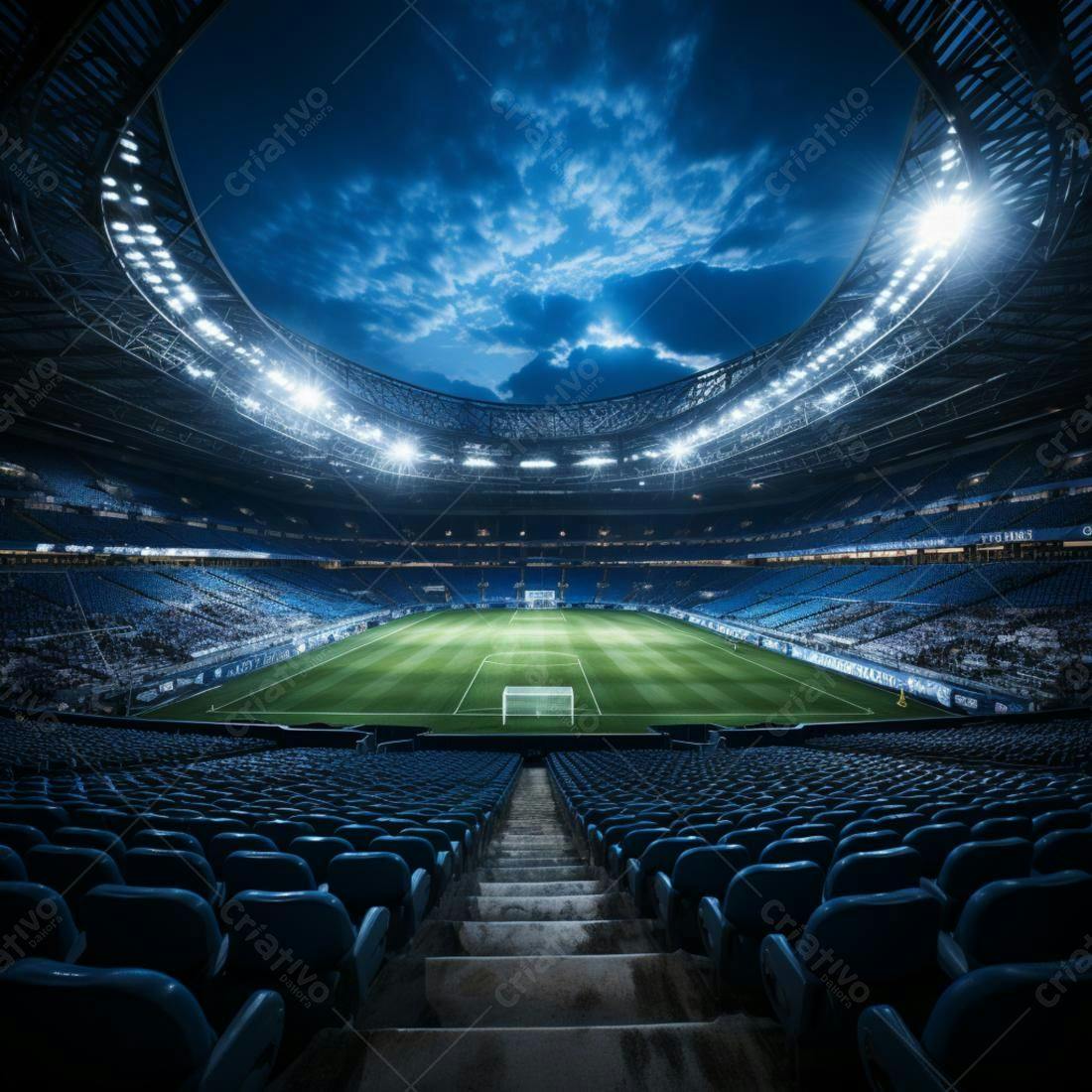 Estádio de futebol noturno vazio