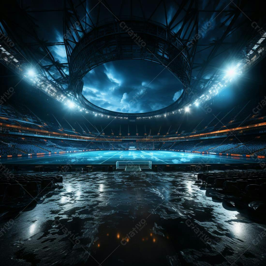 Estádio Vazio Noturno Chuvoso