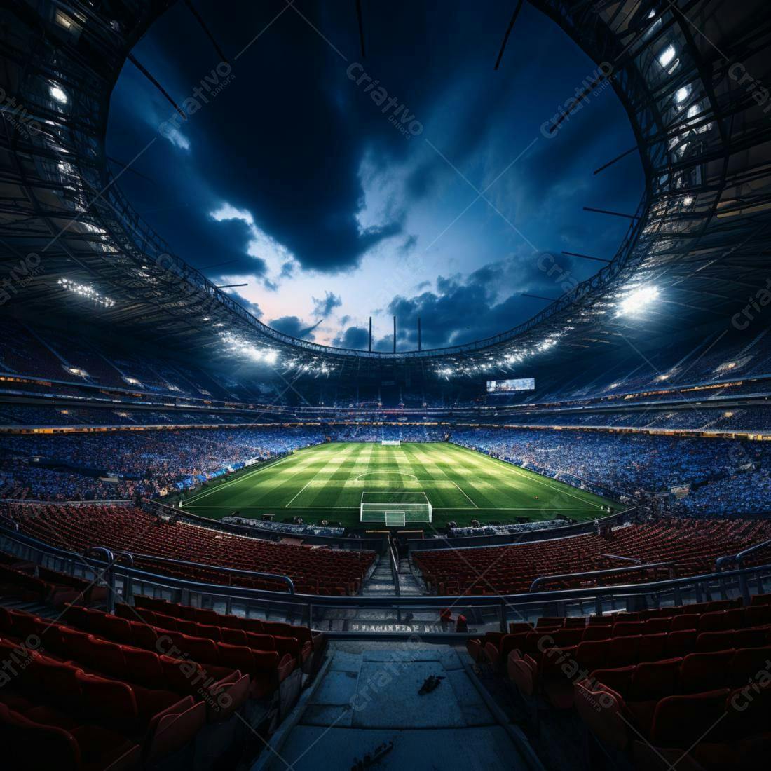 Estádio de futebol noturno lotado