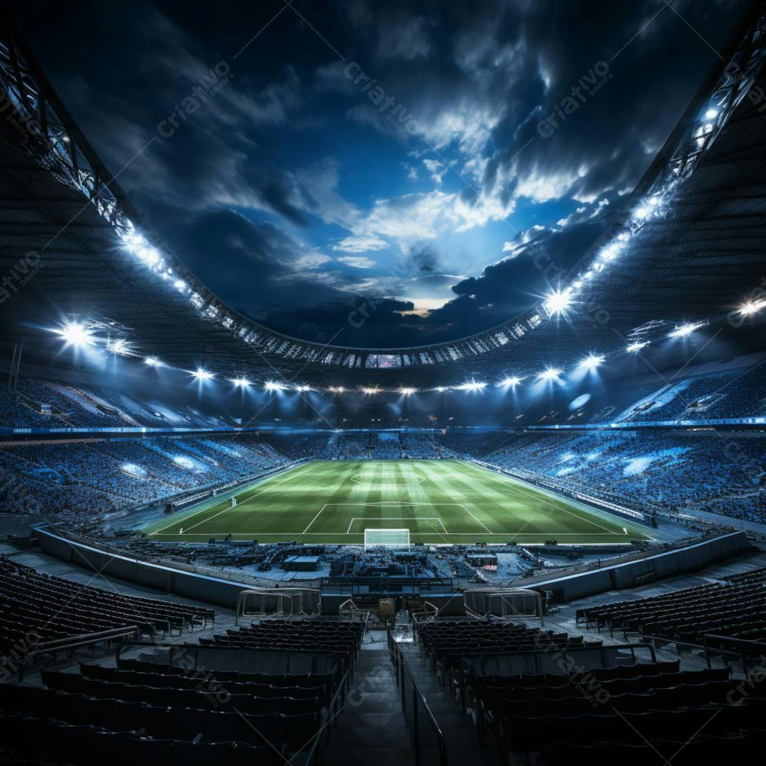 Estádio de futebol iluminado à noite