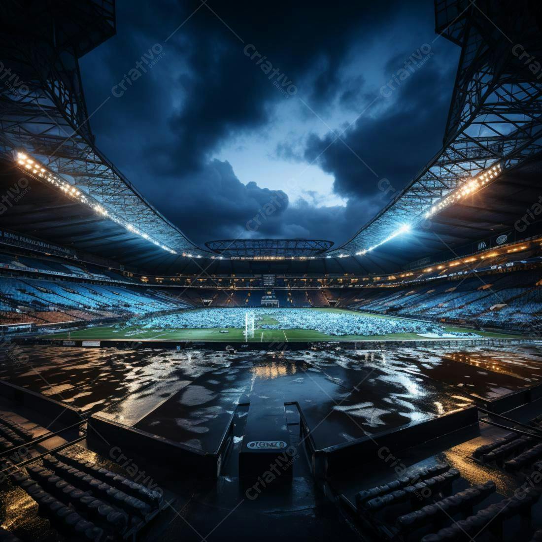 Estádio Vazio Chuvoso Noturno