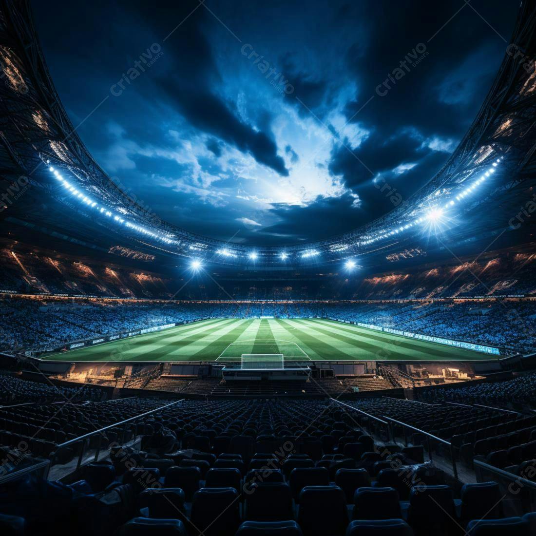 Estádio de futebol noturno iluminado