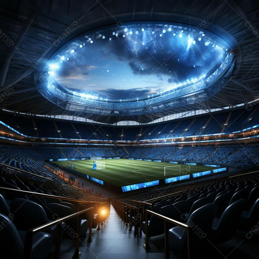 Estádio de futebol noturno vazio