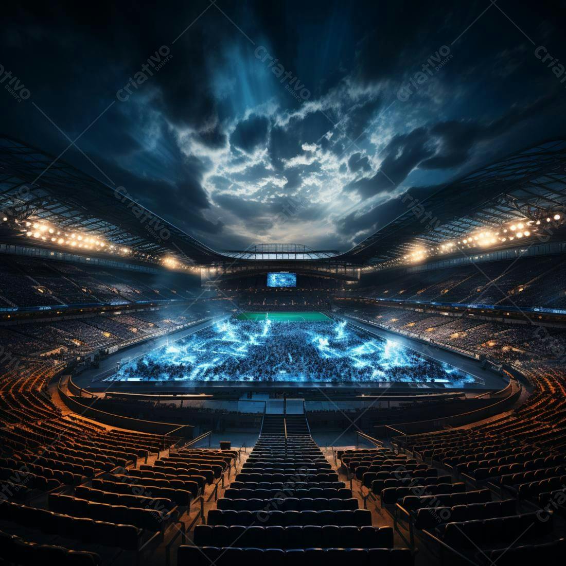 Estádio de futebol noturno com multidão