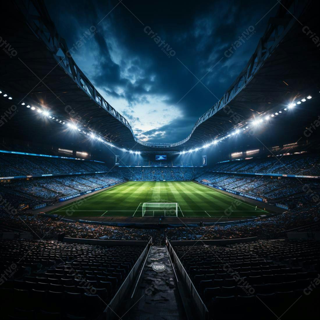 Estádio de futebol iluminado à noite