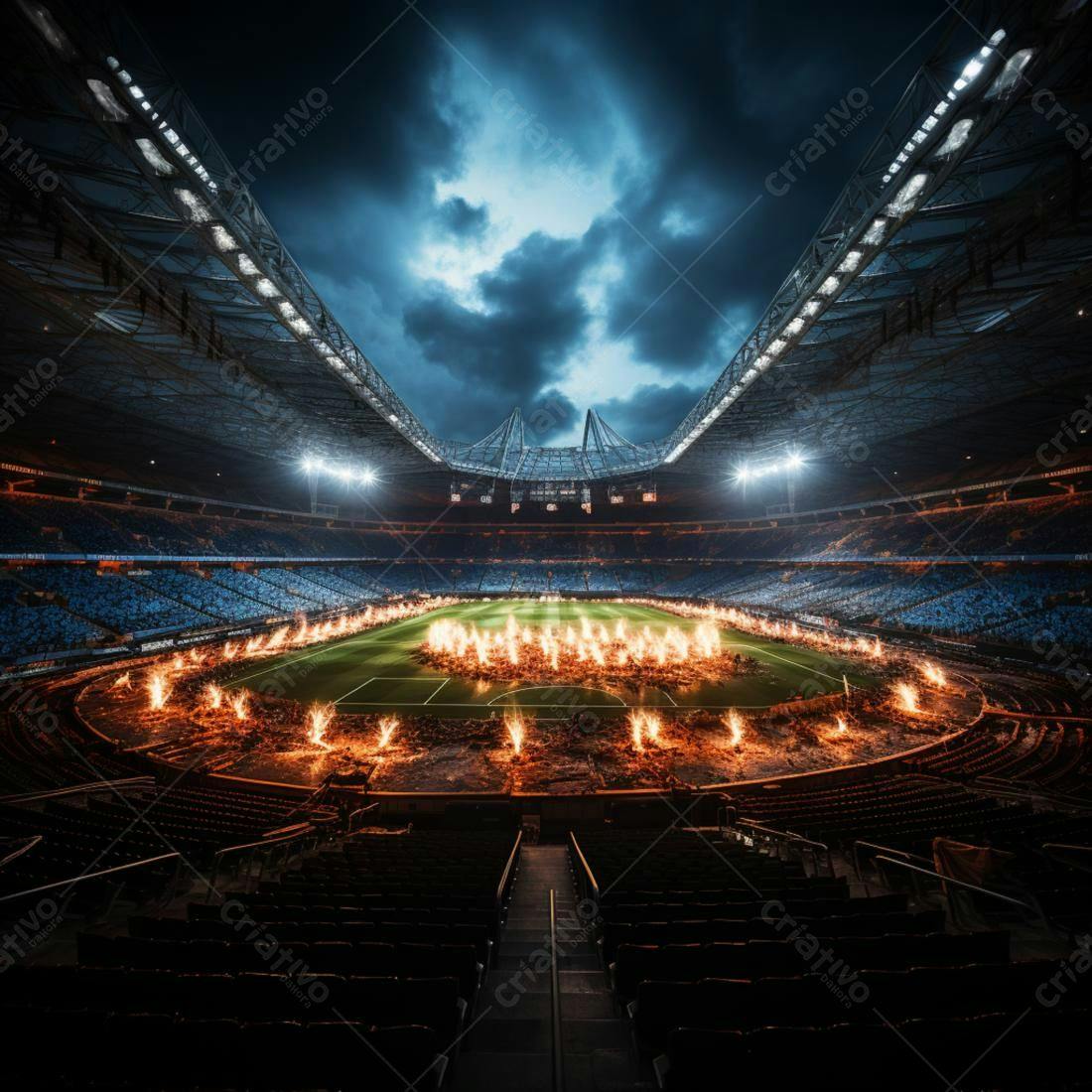 Estádio com Fogo e Espetáculo Noturno