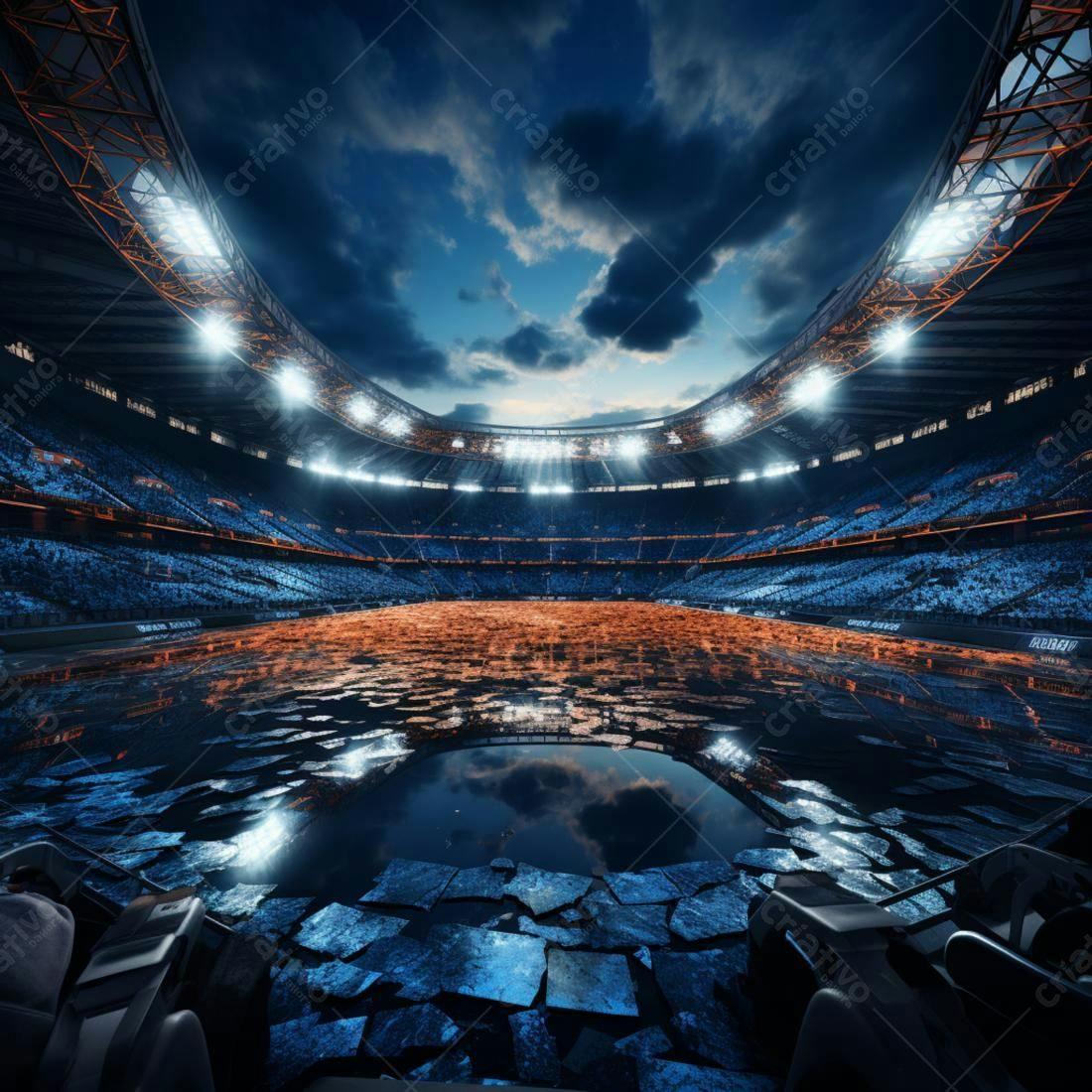 Estádio Vazio Noturno Inundado