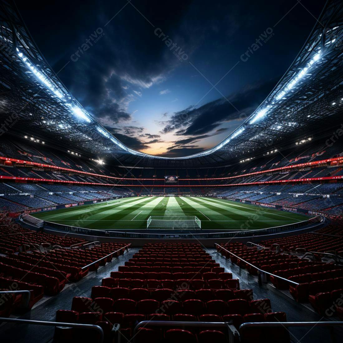 Estádio de futebol vazio ao entardecer