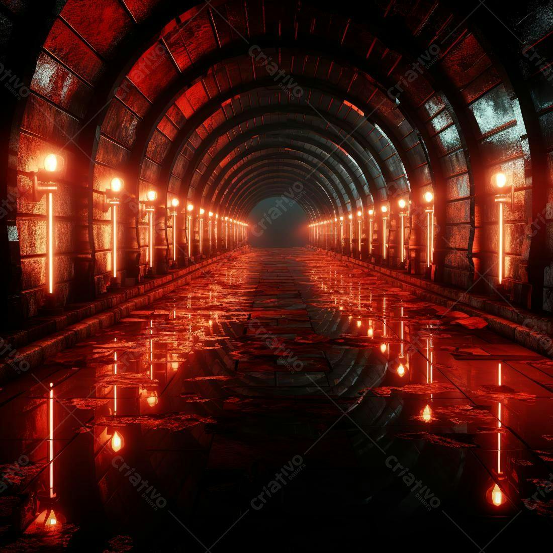 Túnel iluminado vermelho futurista