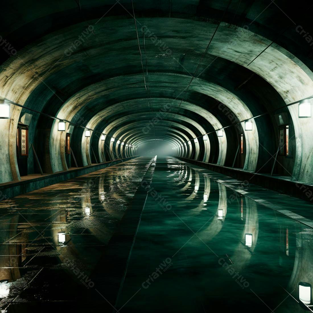 Túnel úmido e misterioso à noite