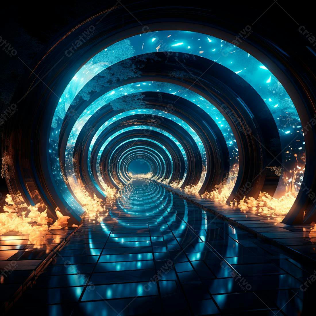 Túnel futurista azul e laranja