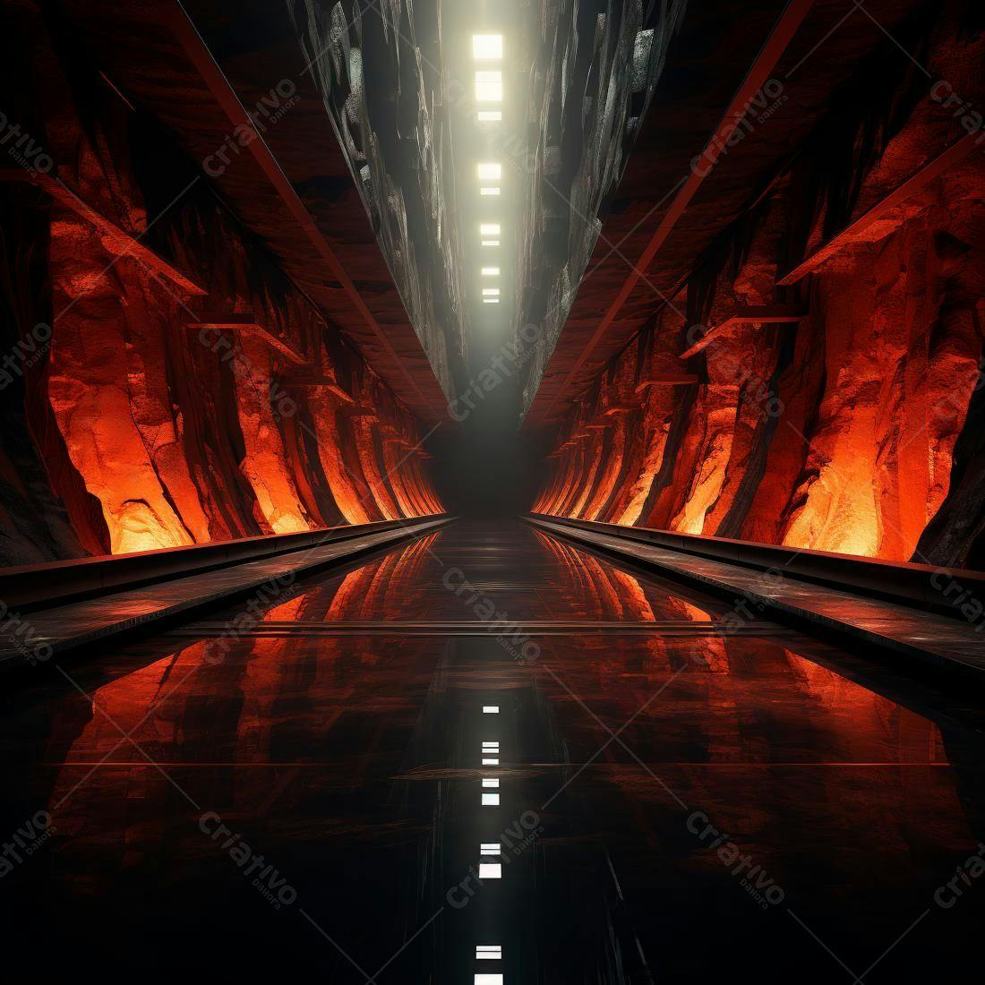 Corredor futurista vermelho e preto reflexivo