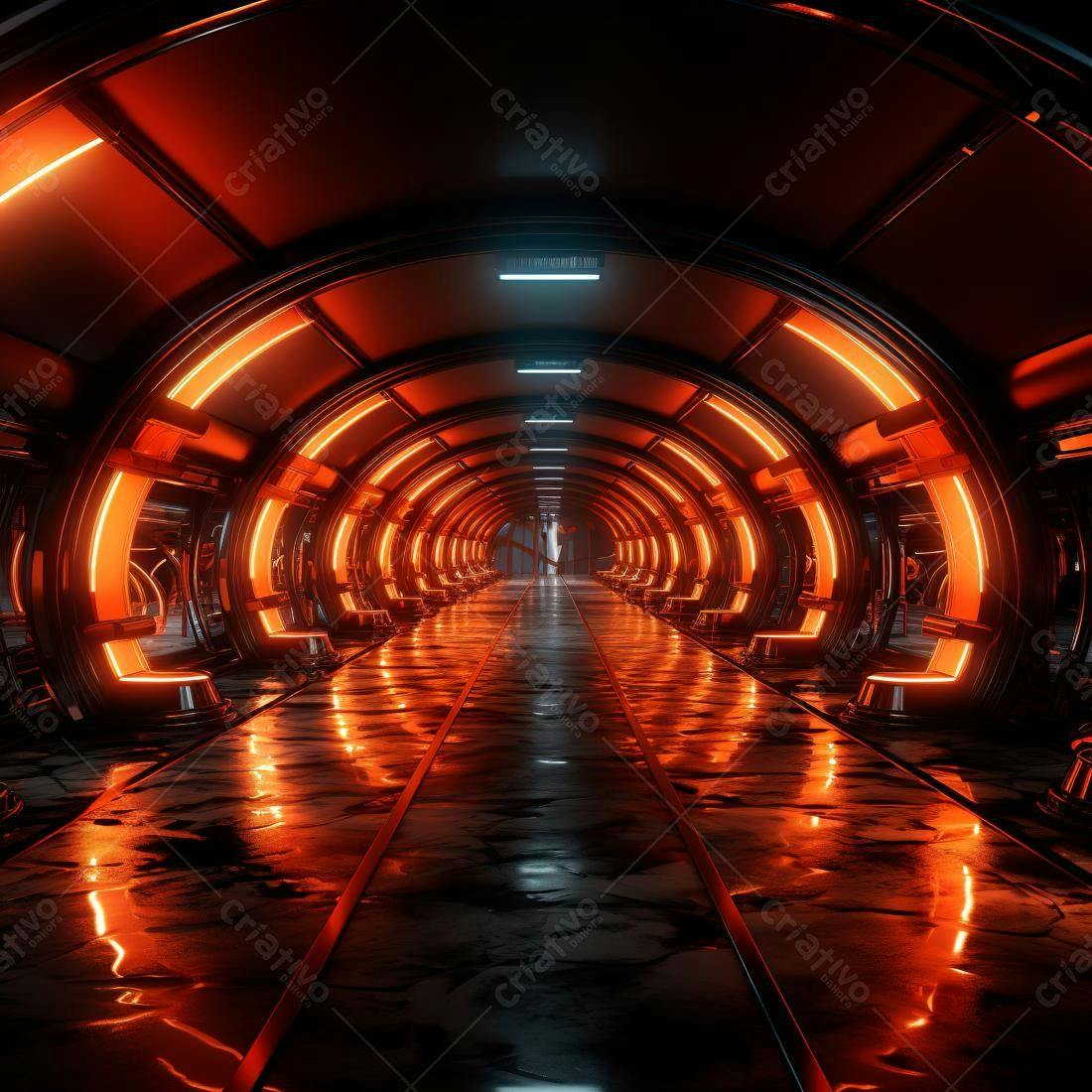 Corredor futurista laranja e negro