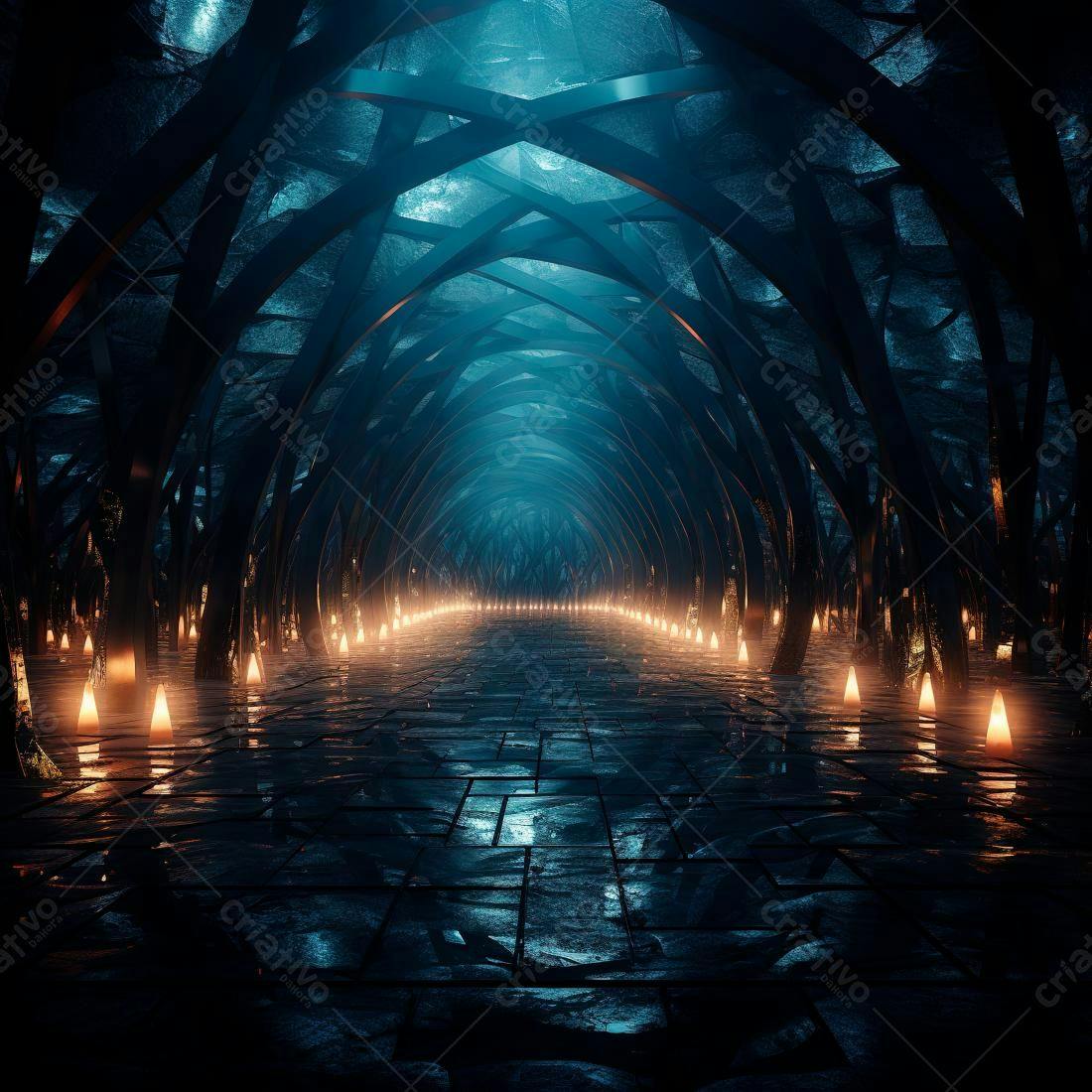Caminho Iluminado em Túnel Escuro