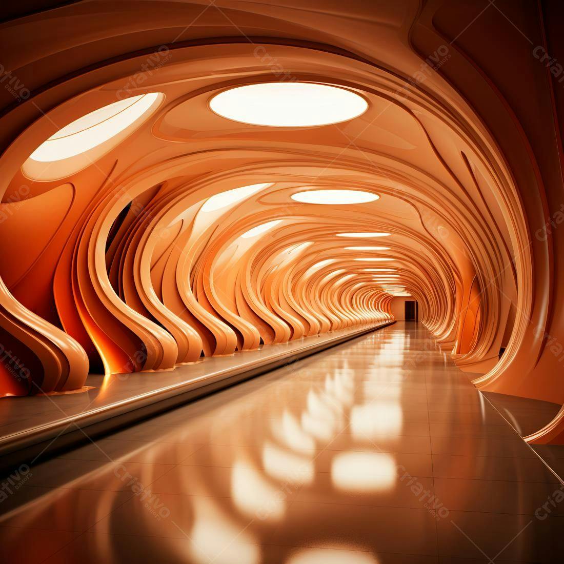 Corredor futurista laranja arquitetura abstrata