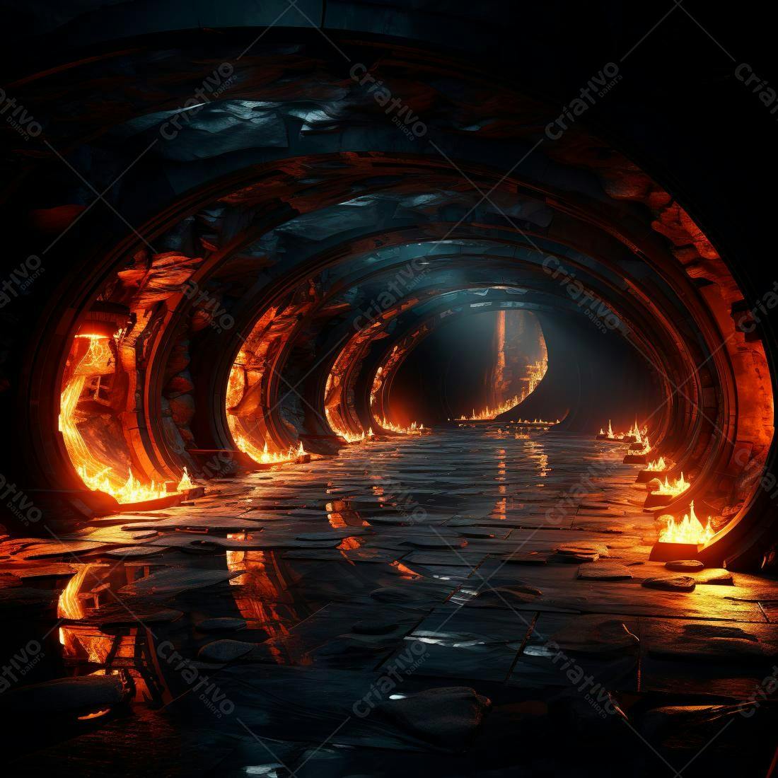 Túnel de fogo infernal cenário futurista