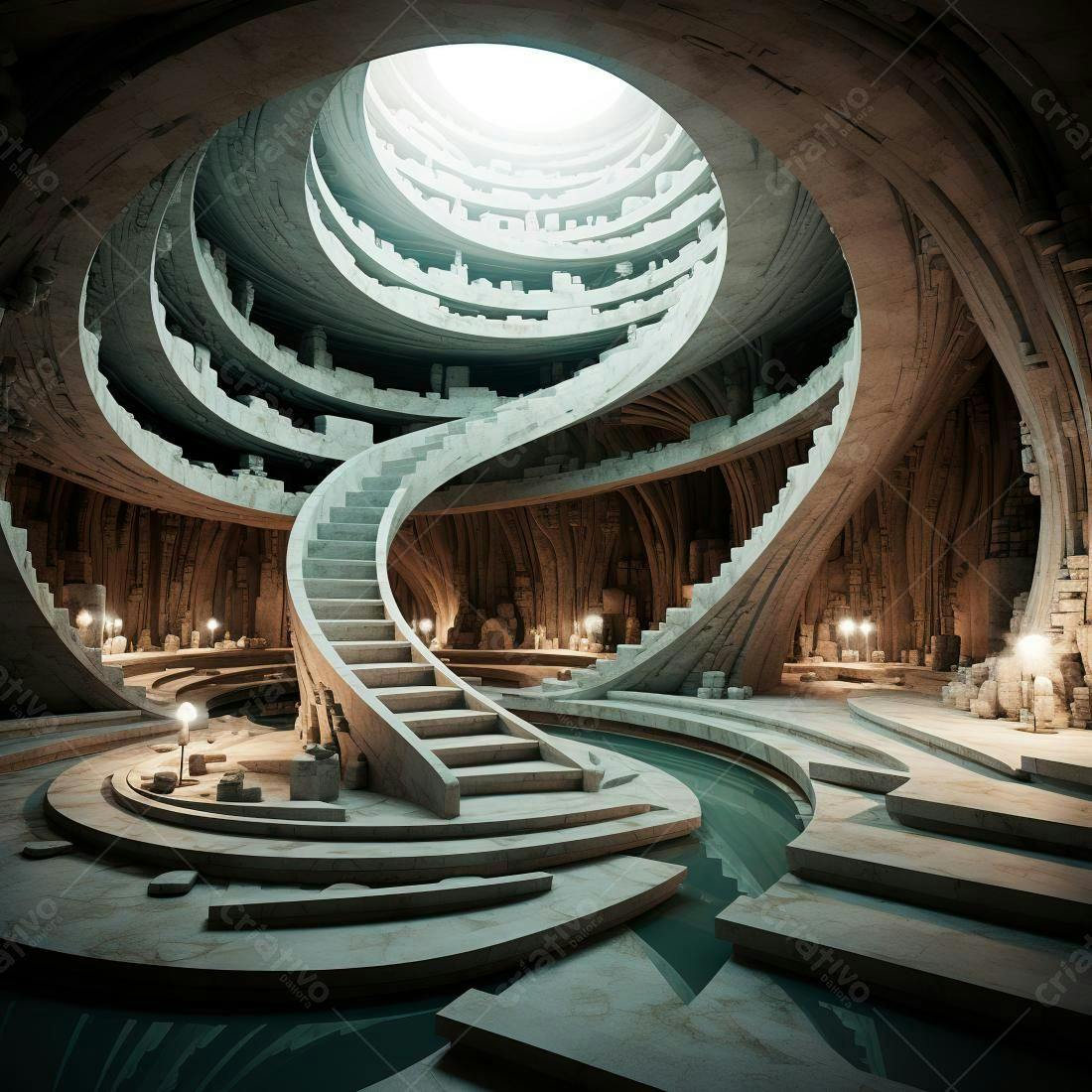 Escada espiral em estrutura subterrânea