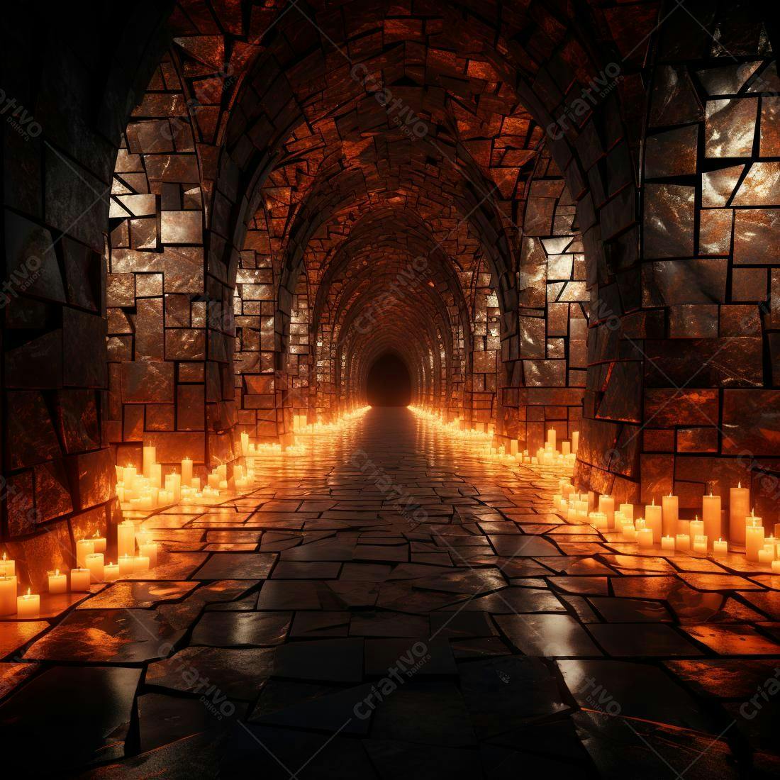 Corredor de velas em ambiente medieval