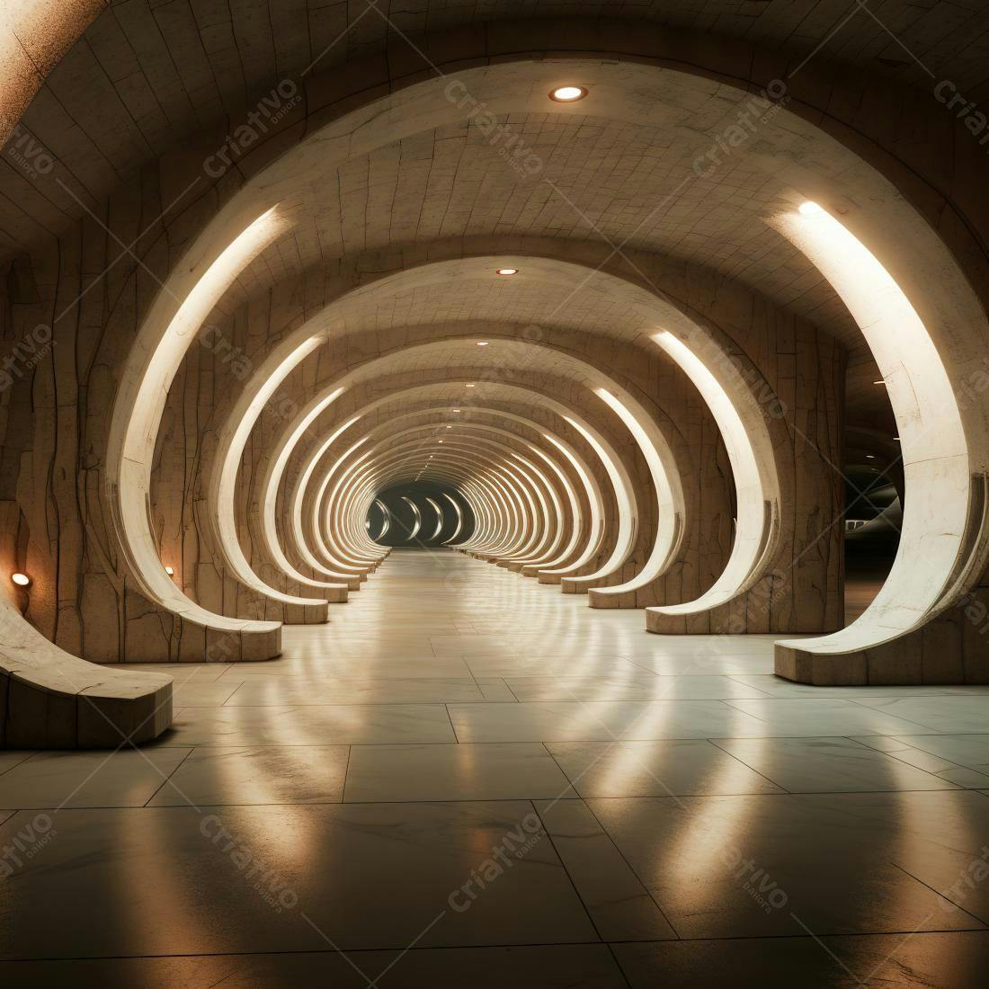 Túnel arqueado futurista em tons bege