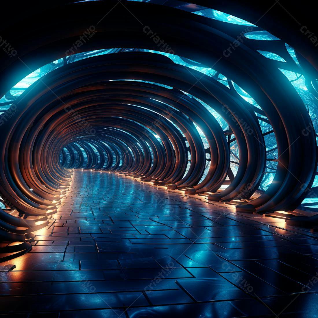 Túnel futurista azul e laranja