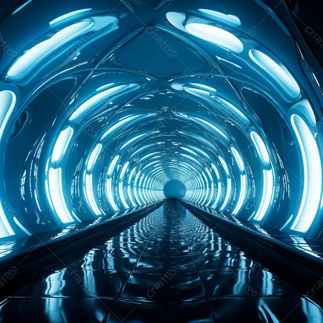 Túnel futurista azul brilhante