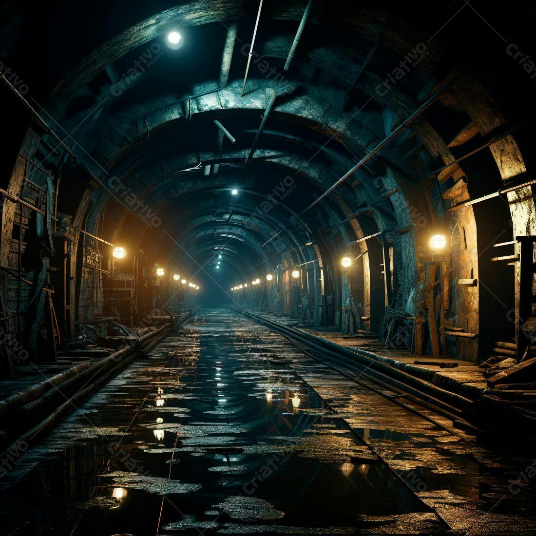 Túnel subterrâneo úmido e escuro