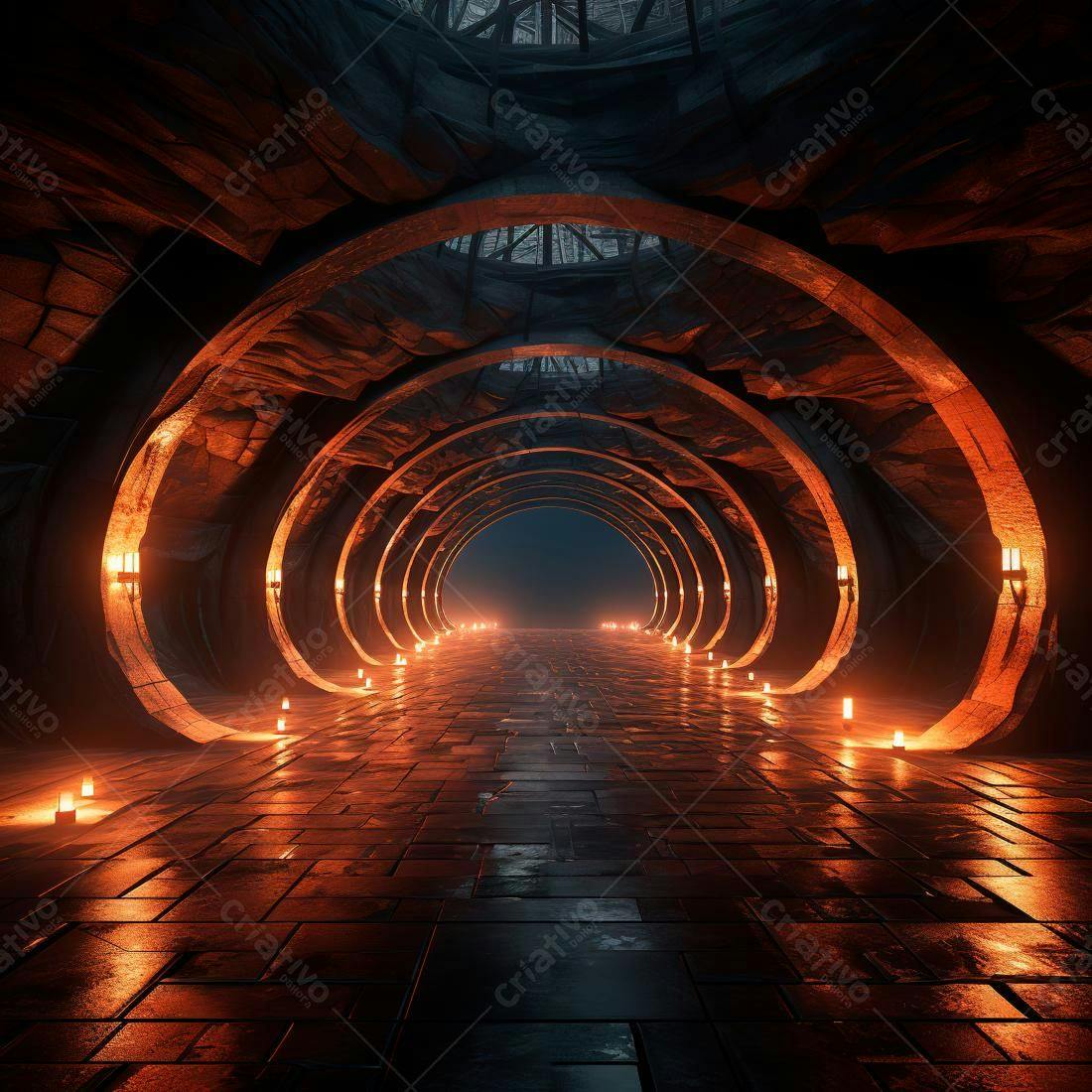 Túnel circular com iluminação laranja