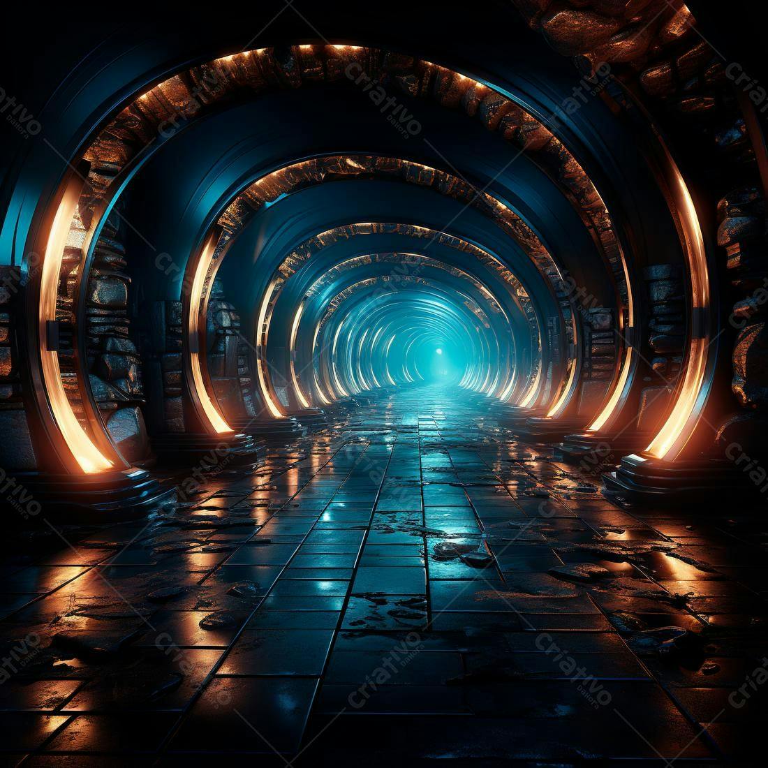 Túnel futurista azul e laranja