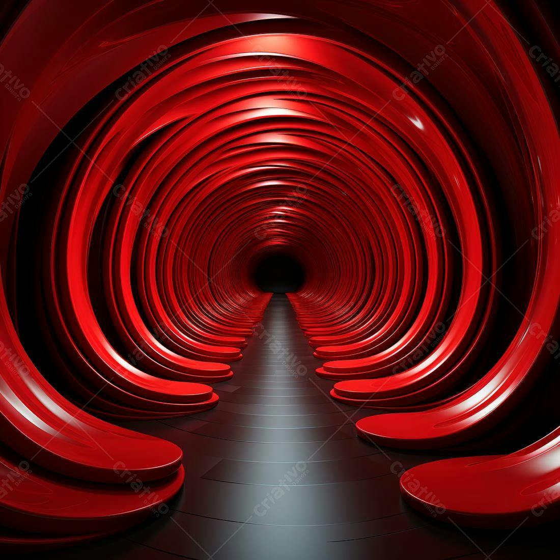 Túnel Vermelho Abstrato com Iluminação Sombria