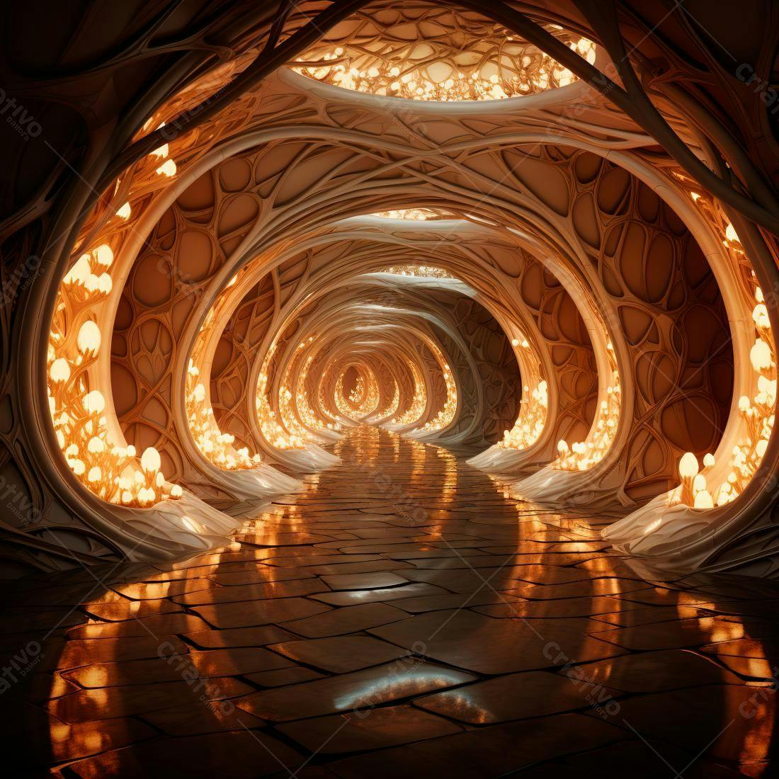Túnel Iluminado com Luzes Amarelas