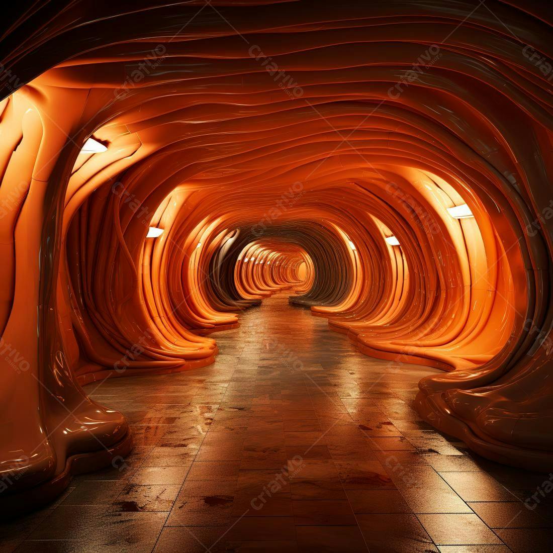 Túnel laranja futurista abstrato