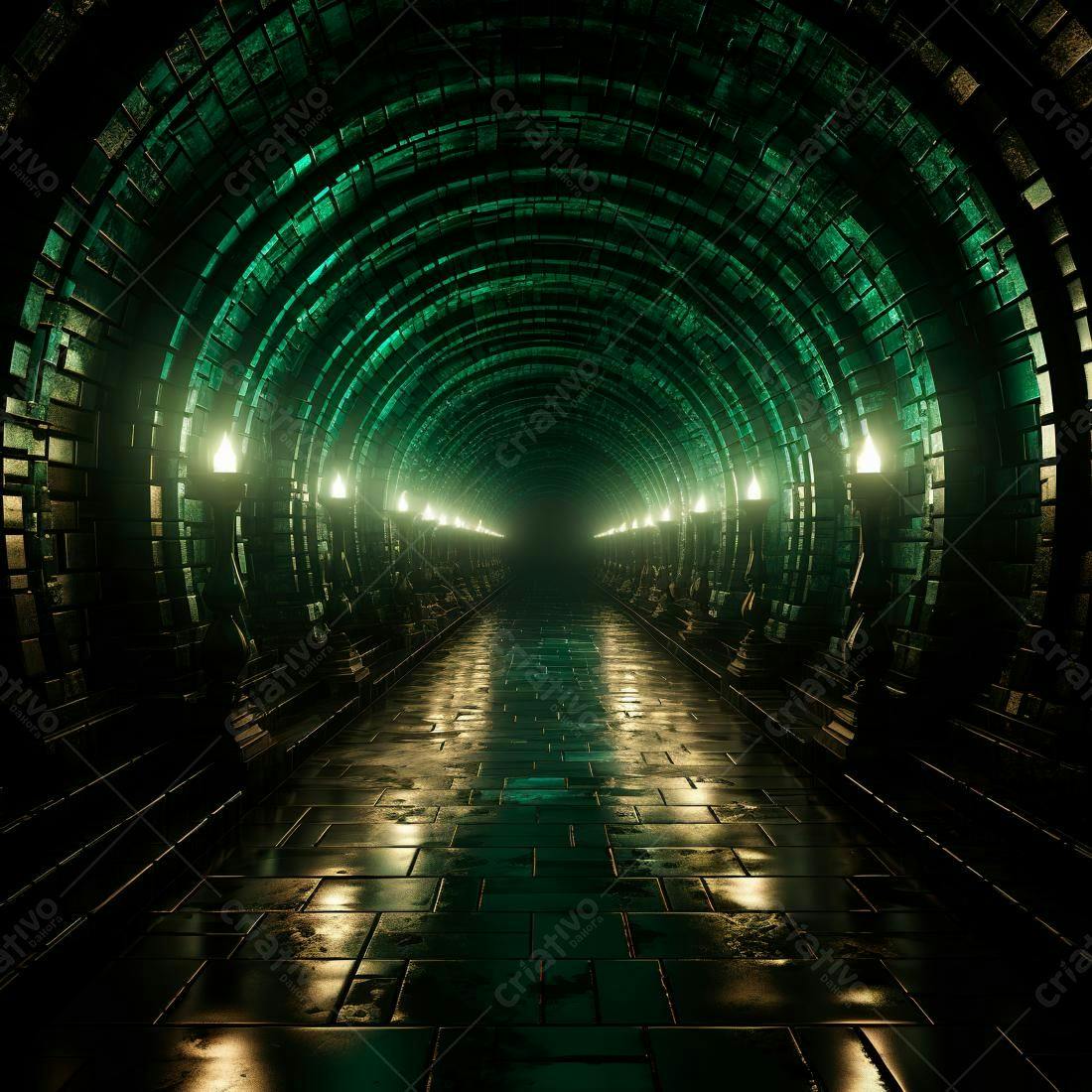 Túnel Verde Misterioso Iluminado