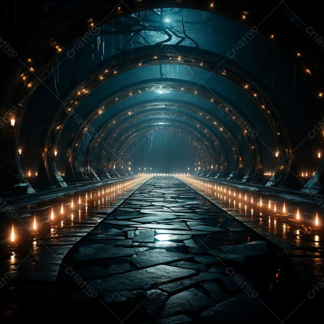 Caminho Iluminado em Túnel Gótico