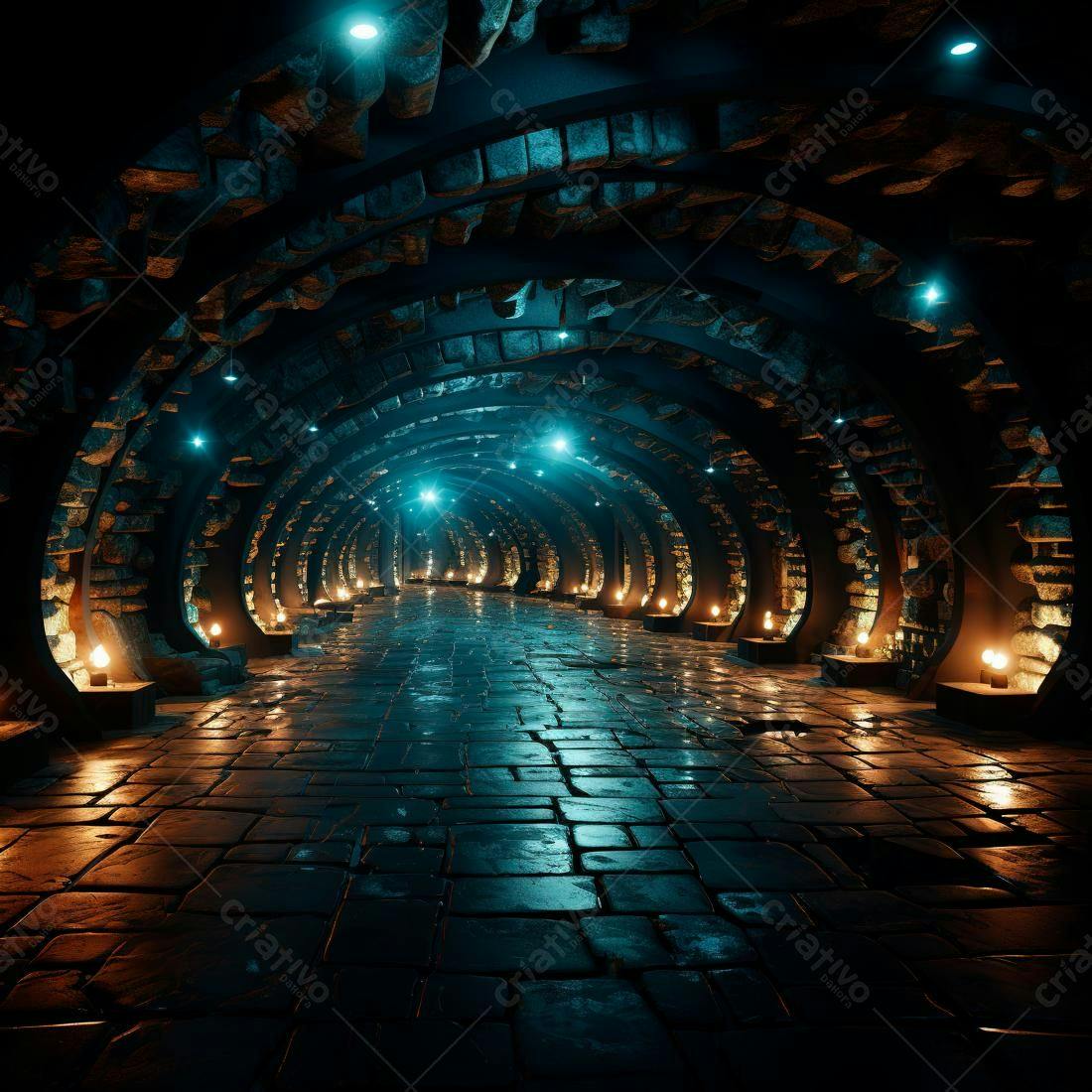 Túnel misterioso azul e laranja