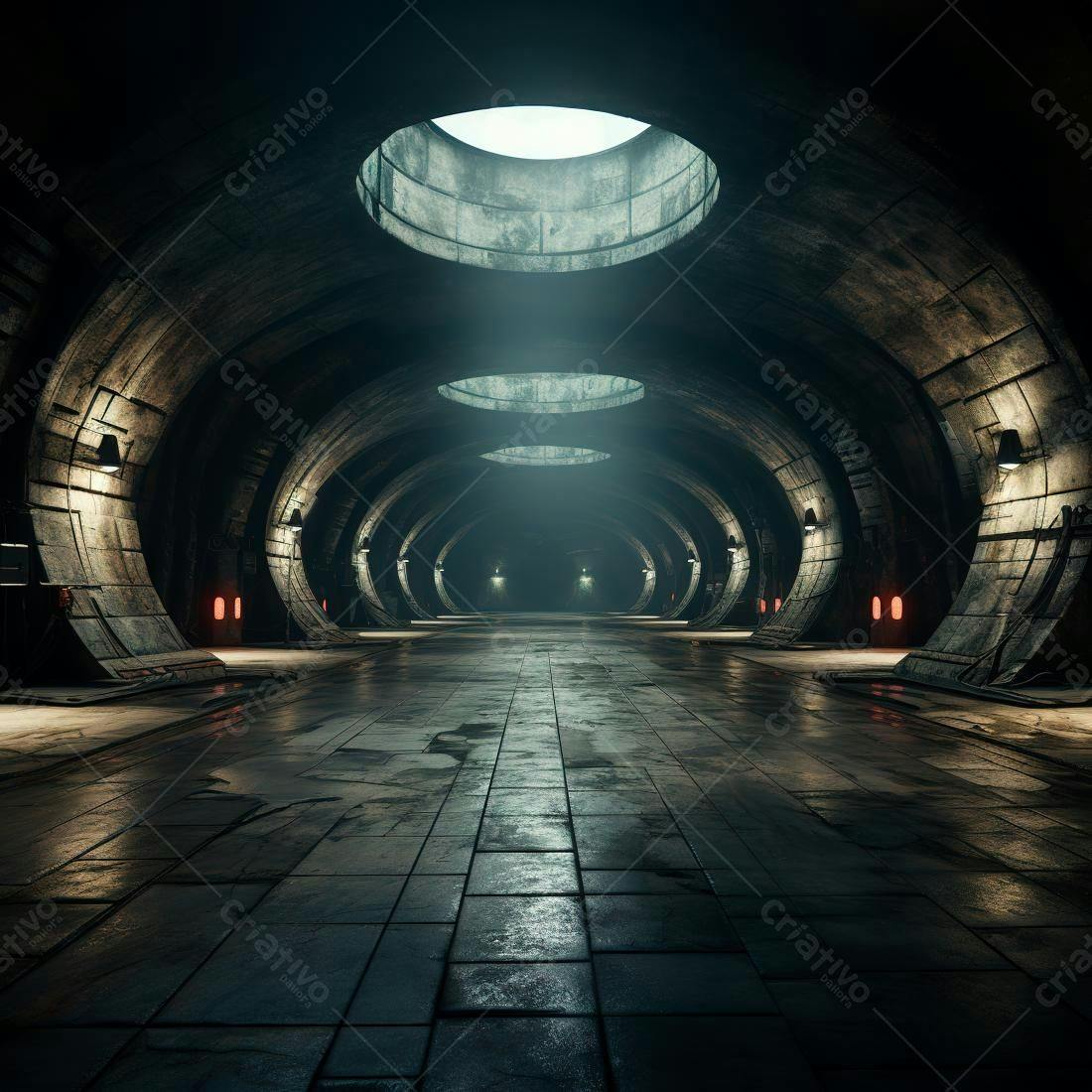 Túnel futurista escuro e misterioso