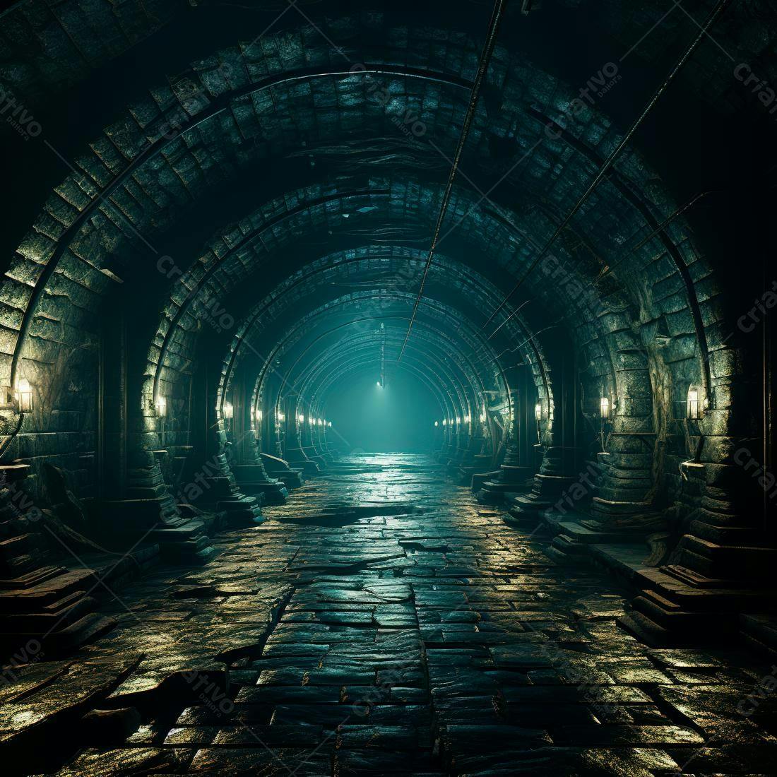Túnel subterrâneo de pedra escura