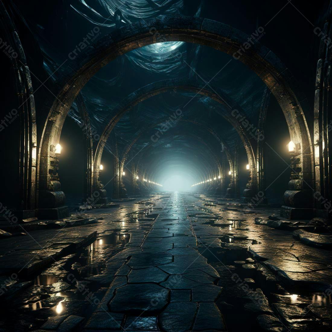 Túnel medieval úmido e escuro